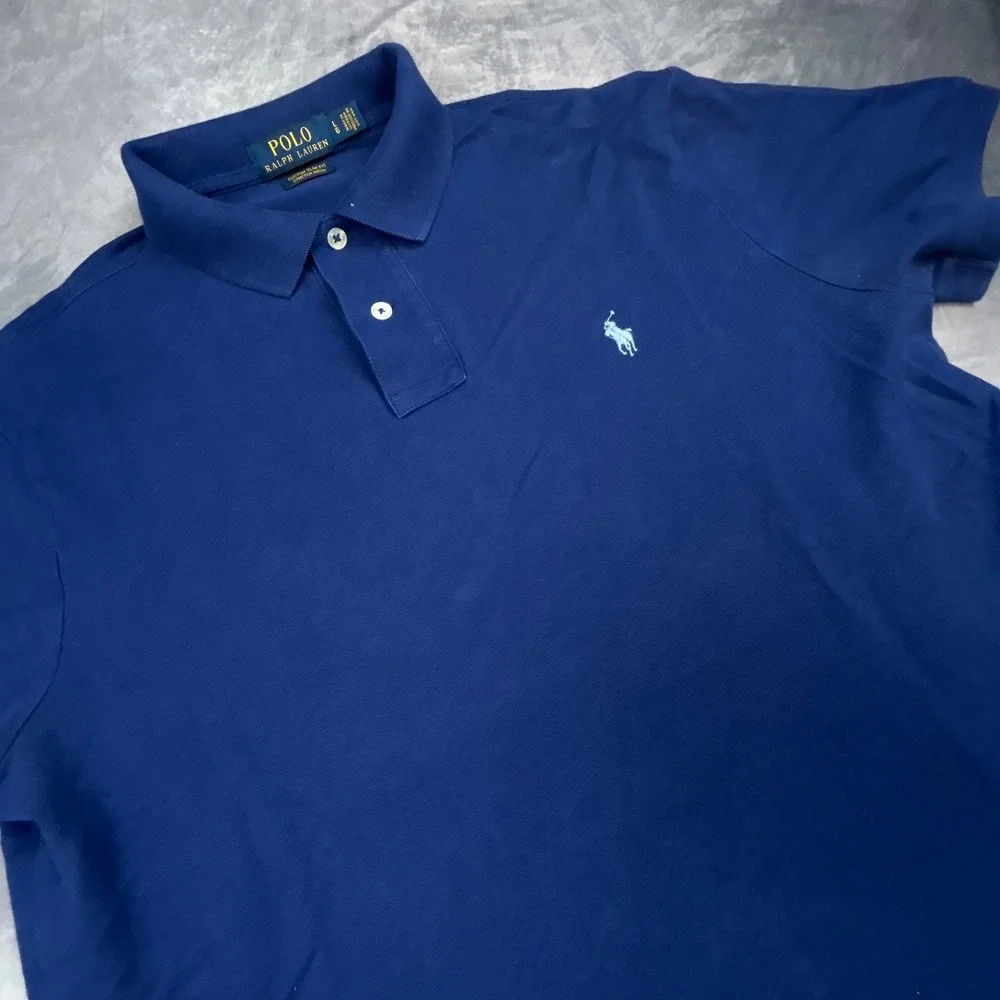Polo Ralph Lauren Mens Large Navy Blue Custom Slim Fit Stretch Mesh Polo Shirt